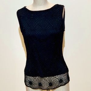 🌟EUC - VINTAGE Emma James Black Lace OverlayTank - fully lined - Size Medium✨✨✨